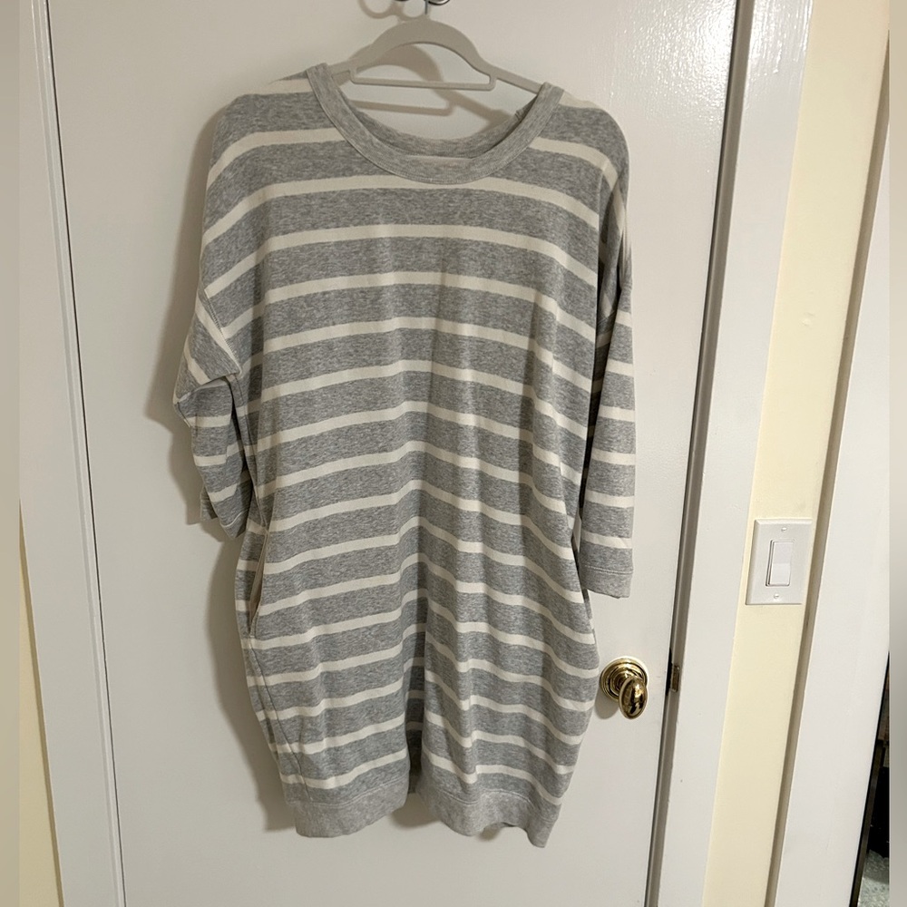 GAP Pocket Sweatshirt Dress, Gray and White Stripe, Size L